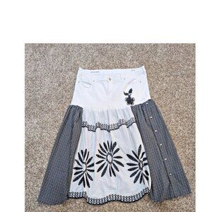 Woman's Upcycled One of a Kind Sz 20 Jean to a Black/White Patchwork Style Skirt